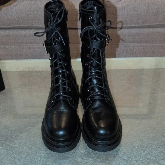 Black Lace-Up Women's Boots - Picture 1 of 7